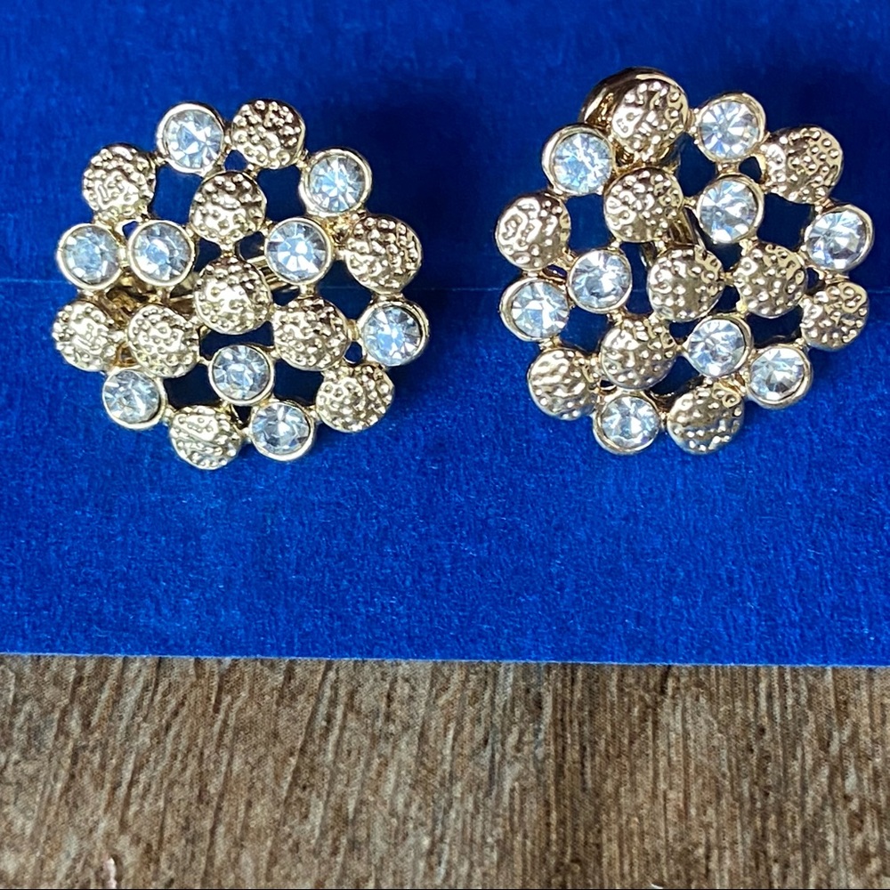 Gold Tone and Glass Clip On Earrings